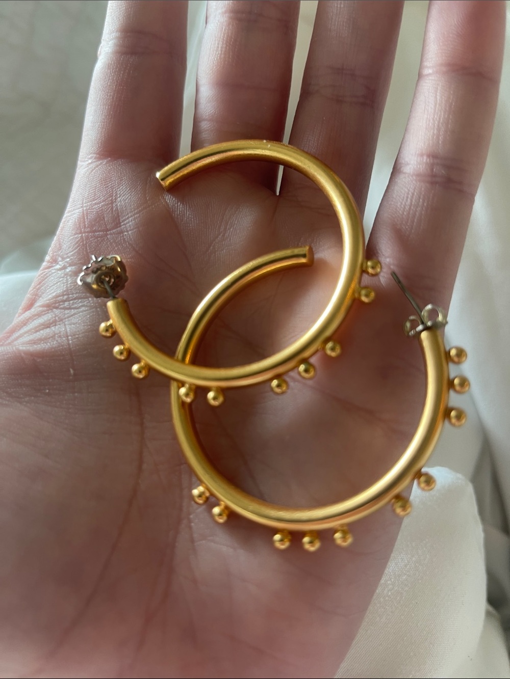Gold Beaded Hoop Earrings - Women Jewelry